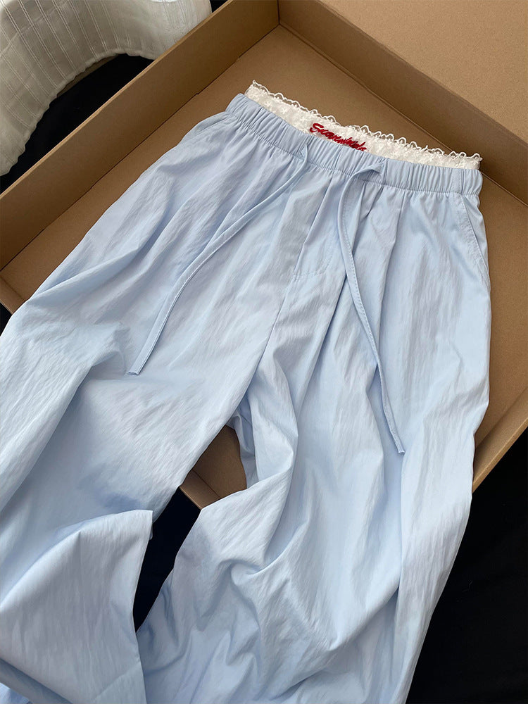 Women’s wide-leg layered casual pants Korean summer style.