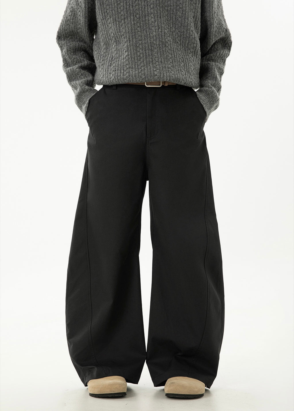 Women’s Wide-Leg Pleated Casual Pants with Side Split & Pockets