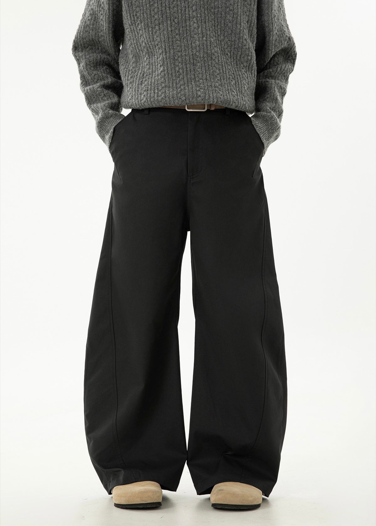 Women’s Wide-Leg Pleated Casual Pants with Side Split & Pockets