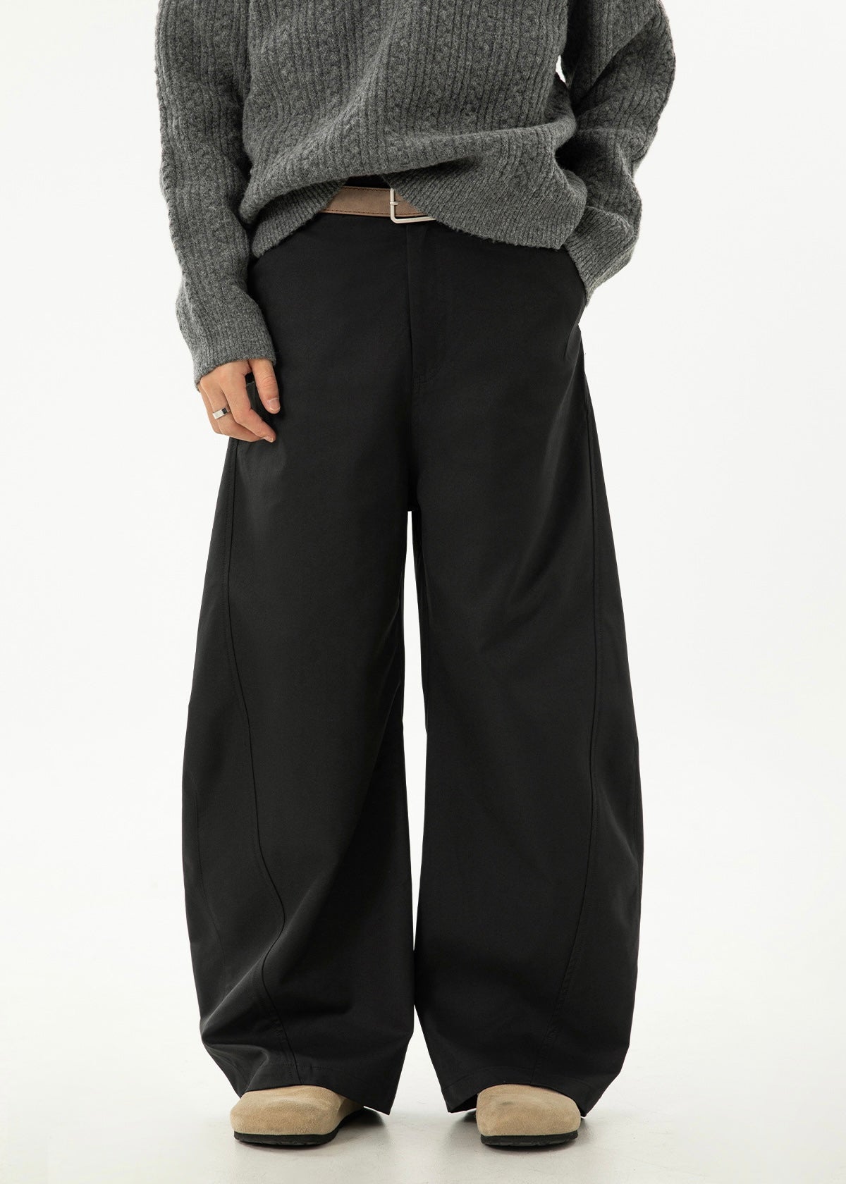Women’s Wide-Leg Pleated Casual Pants with Side Split & Pockets