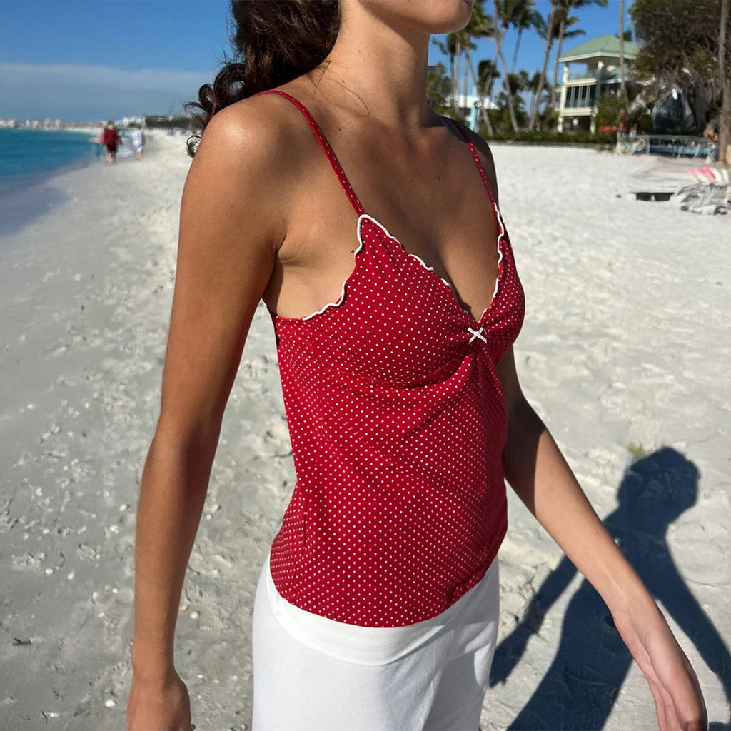 Women’s Polka Dot Strapless Tank Top – Commuter Chic Summer Top