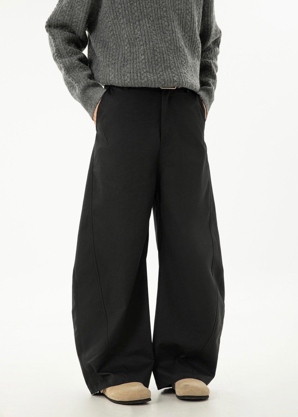 Women’s Wide-Leg Pleated Casual Pants with Side Split & Pockets