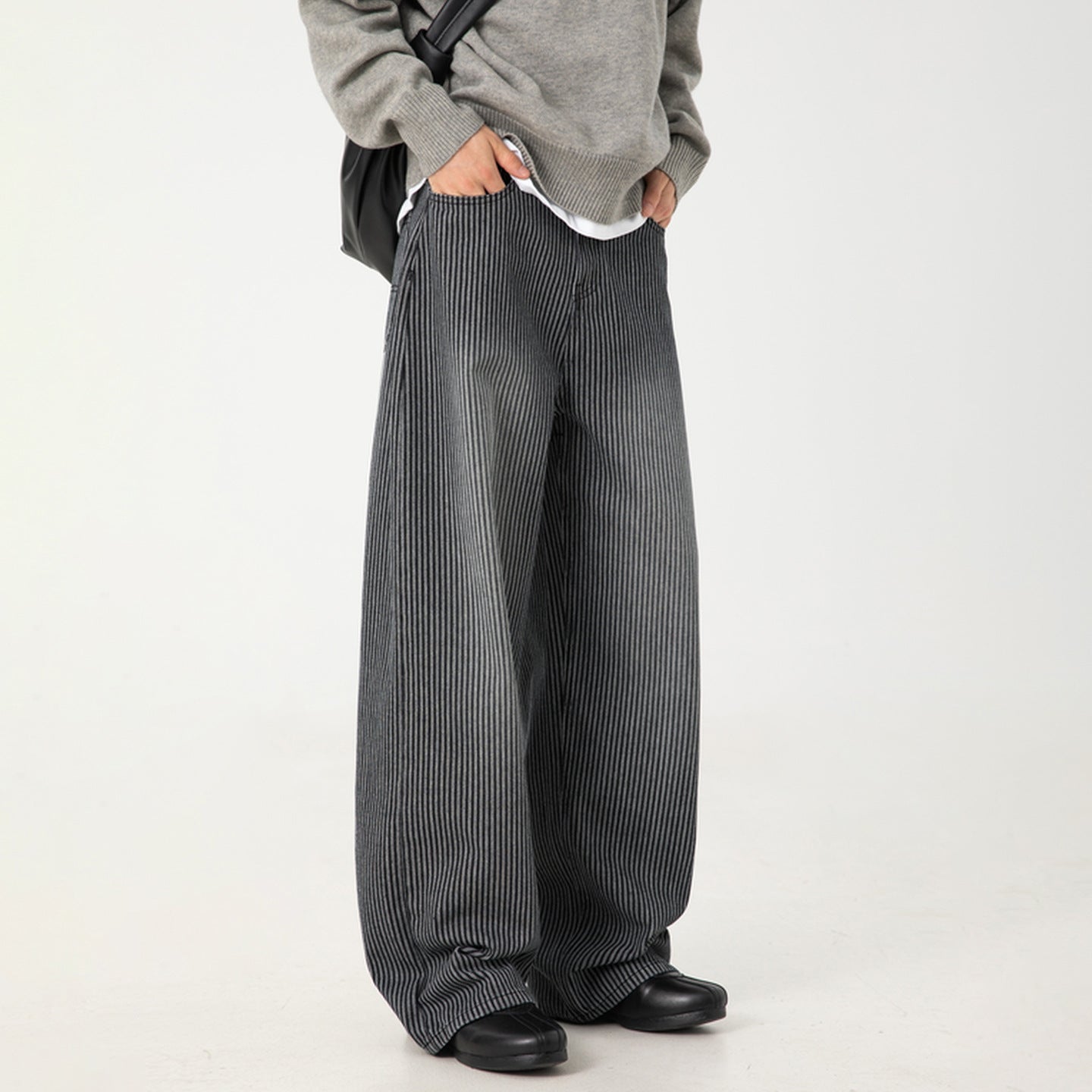 Vertical striped jeans men's loose pants