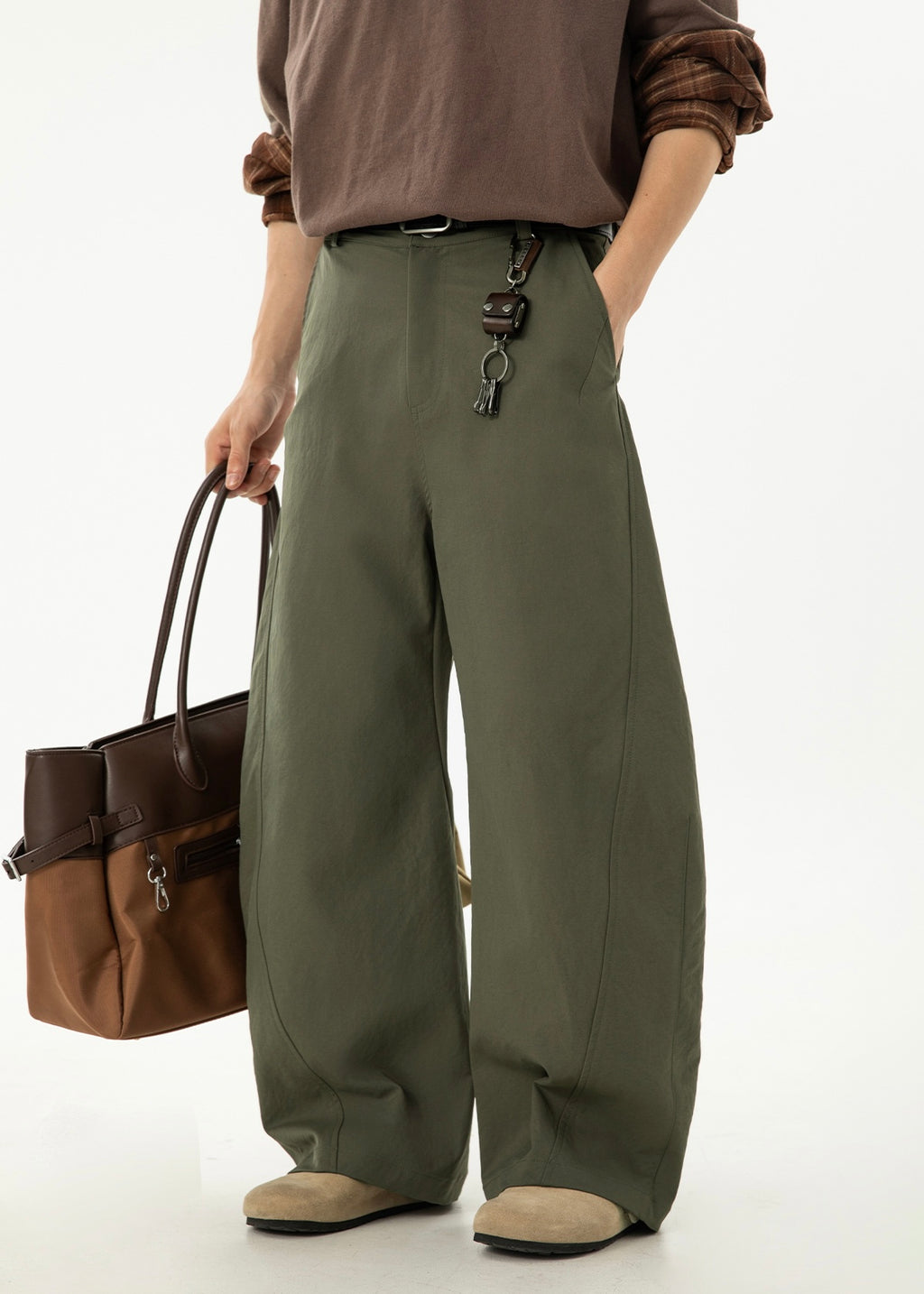 Women’s Wide-Leg Pleated Casual Pants with Side Split & Pockets