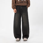 Washed denim jeans for men loose straight leg pants