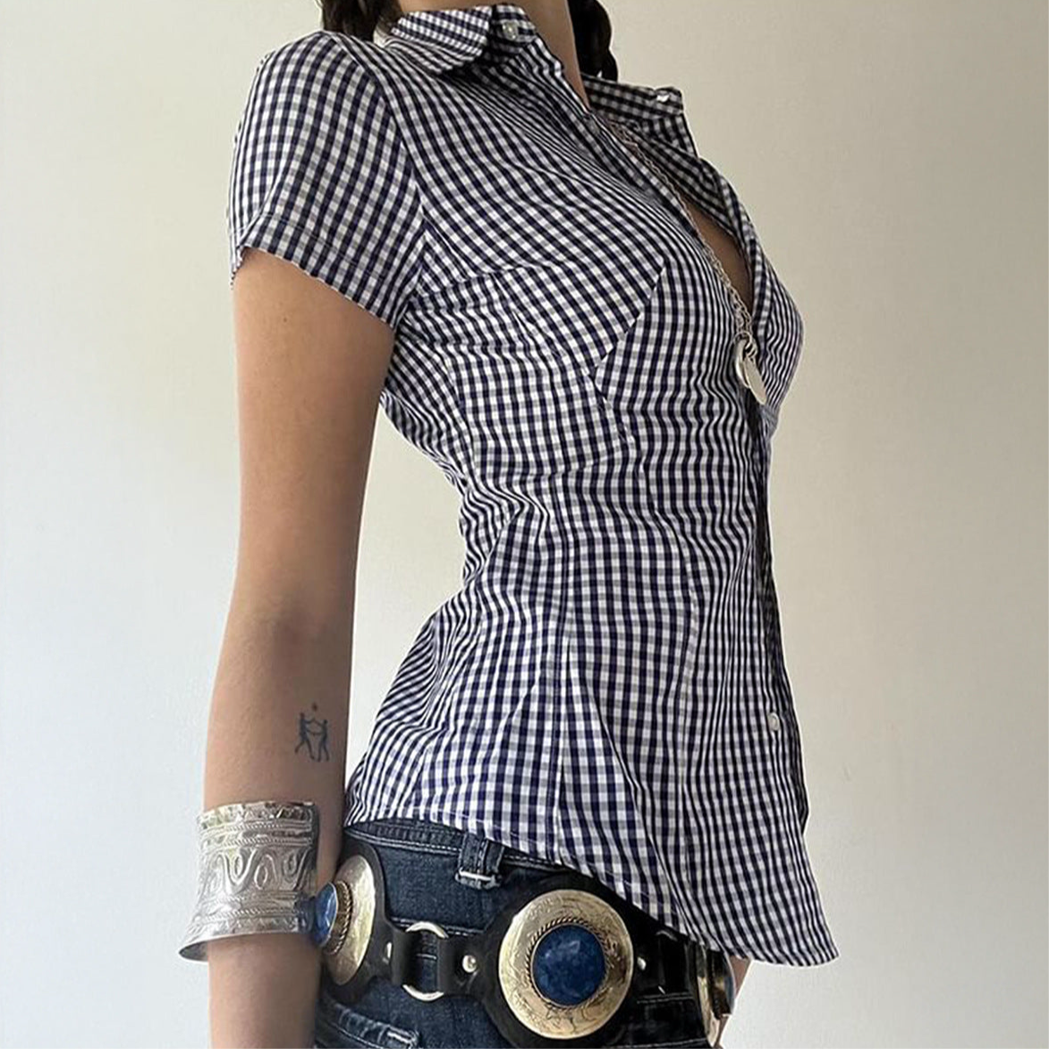 Women’s Casual Vacation Shirt – Fitted Short Sleeve Blouse