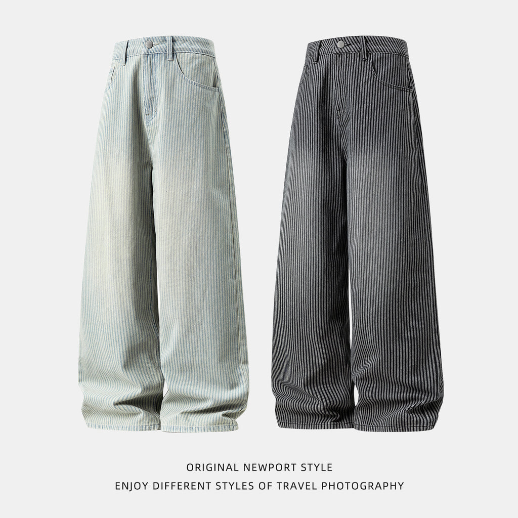 Vertical striped jeans men's loose pants