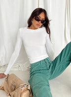 Women’s Long Sleeve Crop Top – Solid Color Round Neck Streetwear Tee