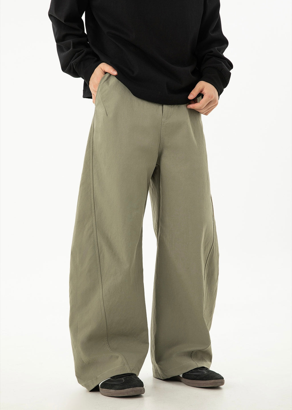 Women’s Wide-Leg Pleated Casual Pants with Side Split & Pockets