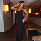Solid color neck tie strapless backless A-line long skirt dress for women
