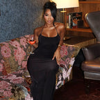 Solid color neck tie strapless backless A-line long skirt dress for women