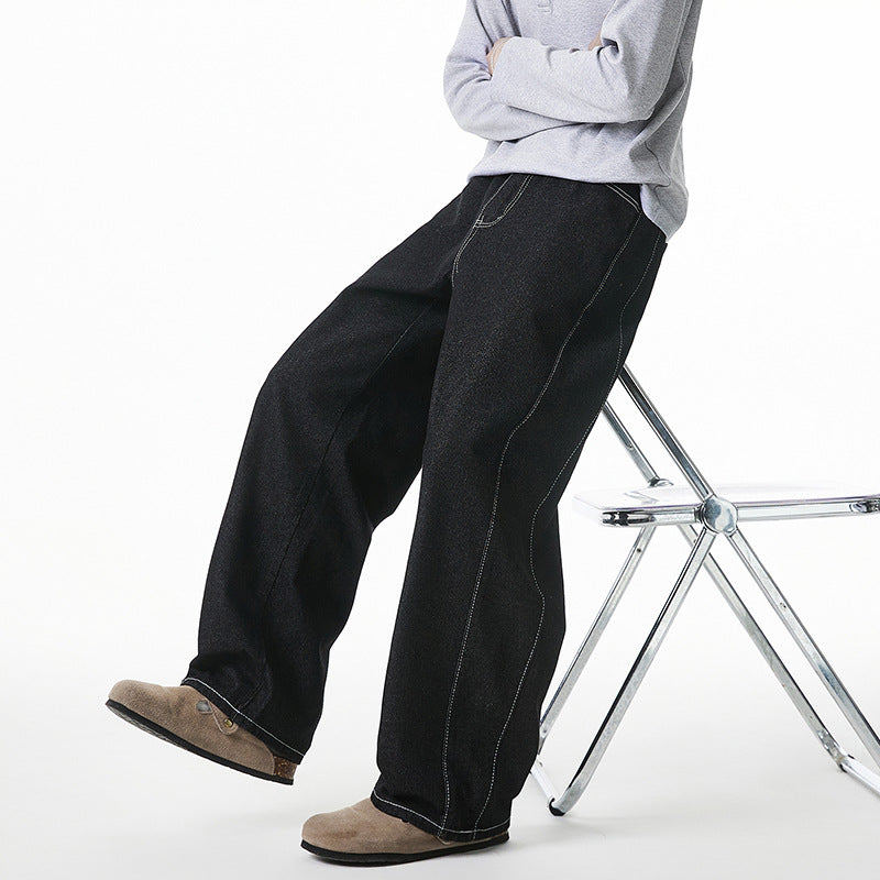 Straight tube slightly wide jeans men's pants