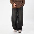 Washed denim jeans for men loose straight leg pants