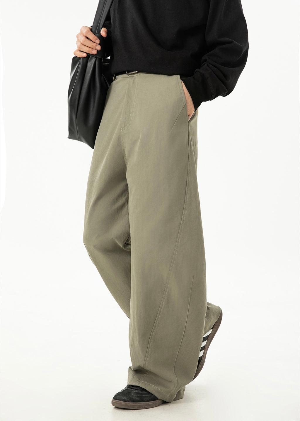 Women’s Wide-Leg Pleated Casual Pants with Side Split & Pockets