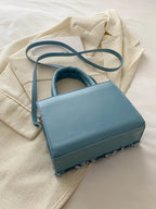 Raw Hem Denim PU Leather Handbag