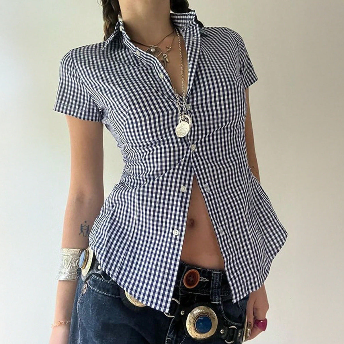 Women’s Casual Vacation Shirt – Fitted Short Sleeve Blouse