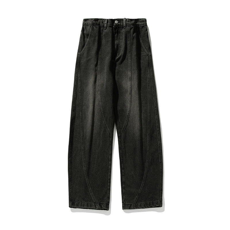 Washed denim jeans for men loose straight leg pants
