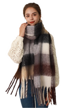 Oversized Plaid Knit Scarf with Tassels – Soft Winter Blanket Scarf for Women