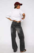 Women’s Mid-Waist Loose Fit Straight Leg Jeans – Casual Denim Pants