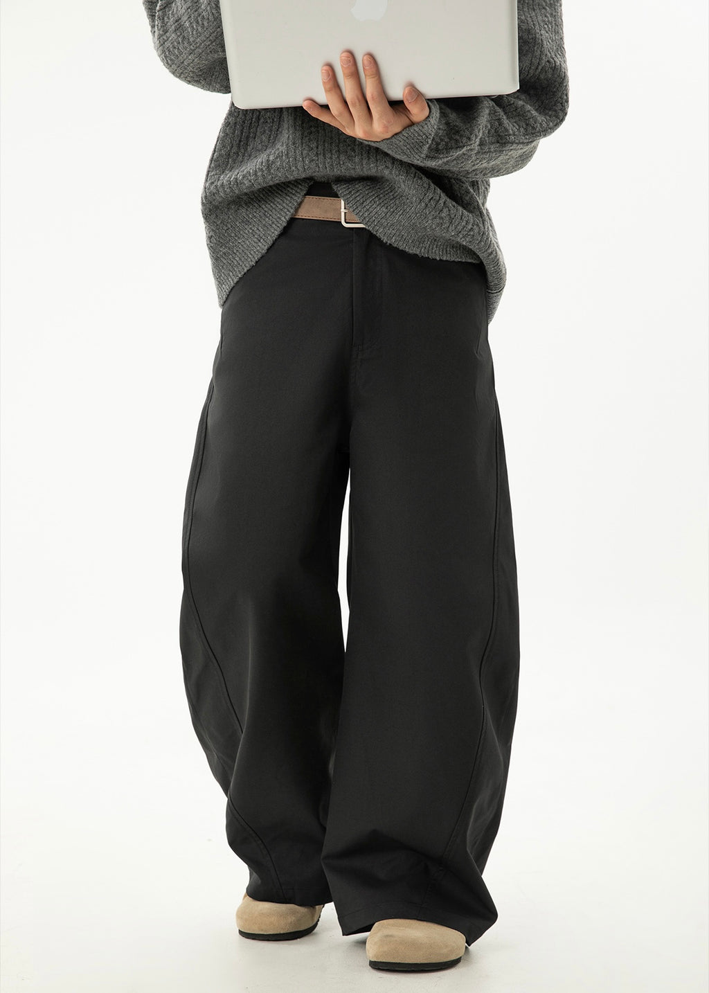 Women’s Wide-Leg Pleated Casual Pants with Side Split & Pockets