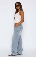 Women’s Mid-Waist Loose Fit Straight Leg Jeans – Casual Denim Pants
