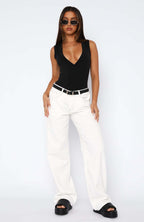 Women’s Mid-Waist Loose Fit Straight Leg Jeans – Casual Denim Pants