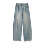 Washed denim jeans for men loose straight leg pants