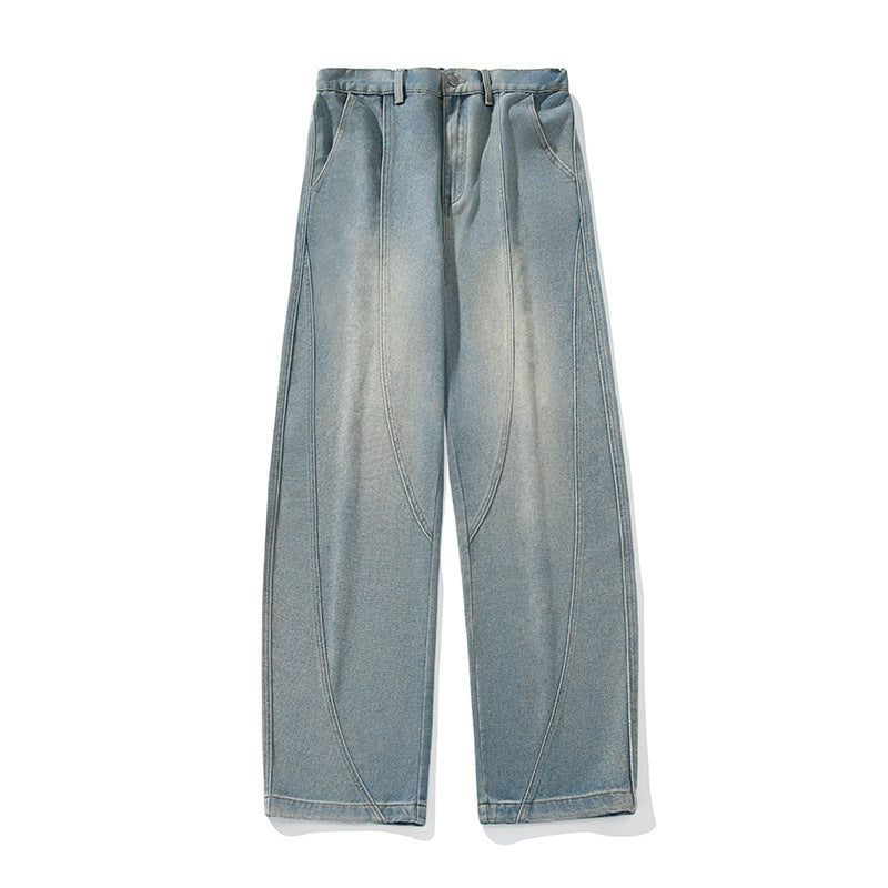 Washed denim jeans for men loose straight leg pants