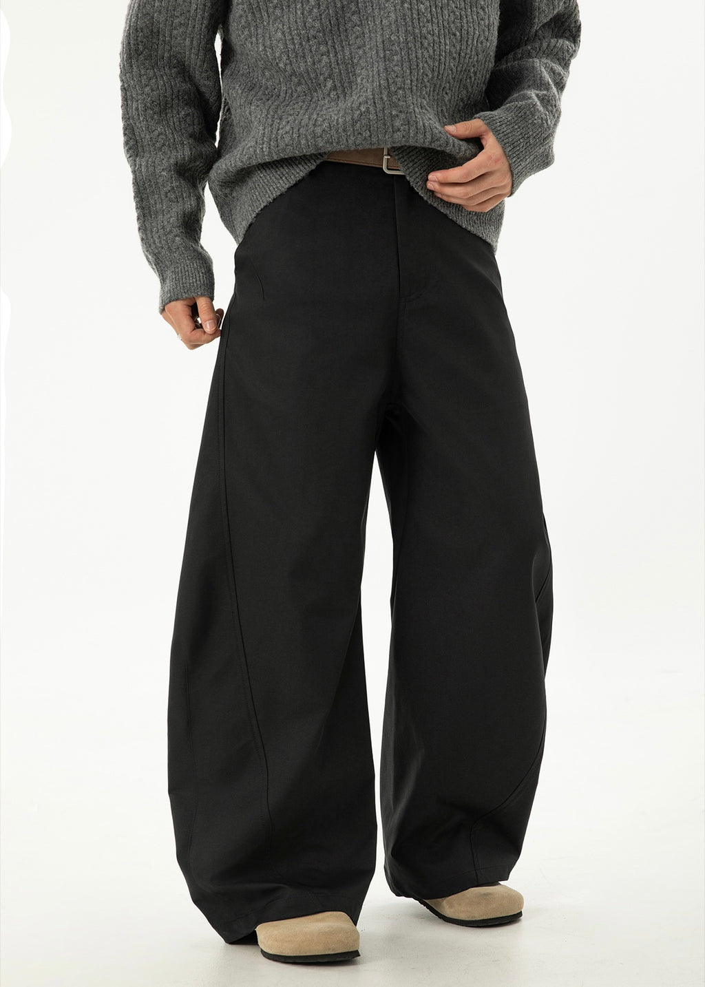 Women’s Wide-Leg Pleated Casual Pants with Side Split & Pockets